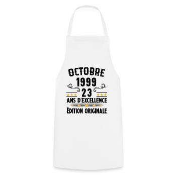 23 Ans Anniversaire Vintage Né(e) en Octobre 1999 - Tablier de cuisine - blanc - Devant - AI Model Male 185 dark (185cm)