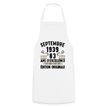 83 Ans Anniversaire Vintage Né(e) Septembre 1939 - Tablier de cuisine - blanc - Devant - AI Model Male 185 dark (185cm)