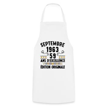 59 Ans Anniversaire Vintage Né(e) Septembre 1963 - Tablier de cuisine - blanc - Devant - AI Model Male 185 dark (185cm)