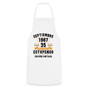 35 Ans Anniversaire Vintage Né(e) Septembre 1987 - Tablier de cuisine - blanc - Devant - AI Model Male 185 dark (185cm)