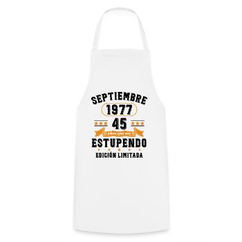 45 Ans Anniversaire Vintage Né(e) Septembre 1977 - Tablier de cuisine - blanc - Devant - AI Model Male 185 dark (185cm)