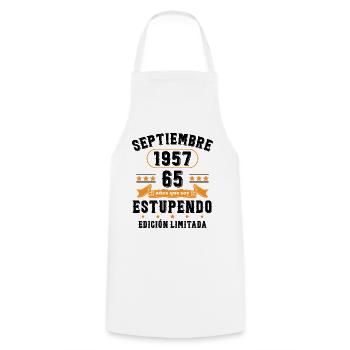 65 Ans Anniversaire Vintage Né(e) Septembre 1957 - Tablier de cuisine - blanc - Devant - AI Model Male 185 dark (185cm)