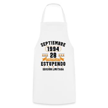 28 Ans Anniversaire Vintage Né(e) Septembre 1994 - Tablier de cuisine - blanc - Devant - AI Model Male 185 dark (185cm)
