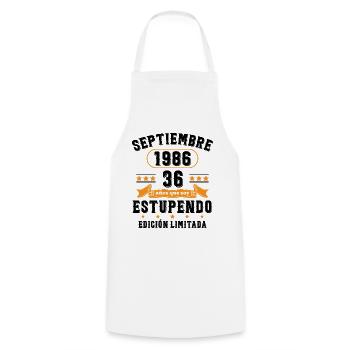 36 Ans Anniversaire Vintage Né(e) Septembre 1986 - Tablier de cuisine - blanc - Devant - AI Model Male 185 dark (185cm)