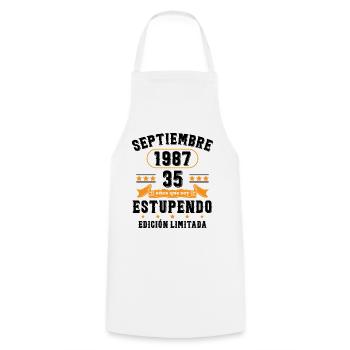 35 Ans Anniversaire Vintage Né(e) Septembre 1987 - Tablier de cuisine - blanc - Devant - AI Model Male 185 dark (185cm)