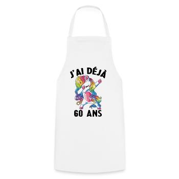 J'ai Déja 60 Ans Cadeau Anniversaire Fille Licorne - Tablier de cuisine - blanc - Devant - AI Model Male 185 dark (185cm)