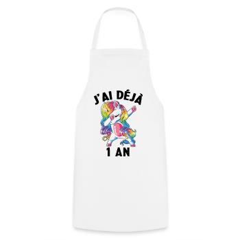 J'ai Déja 1 An Cadeau Anniversaire Fille Licorne - Tablier de cuisine - blanc - Devant - AI Model Male 185 dark (185cm)