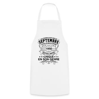 Les légendes sont nées en Septembre 1958 - Tablier de cuisine - blanc - Devant - AI Model Male 185 dark (185cm)