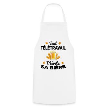 Tout Télétravail Mérite Sa Bière Cadeau - Tablier de cuisine - blanc - Devant - AI Model Male 185 dark (185cm)