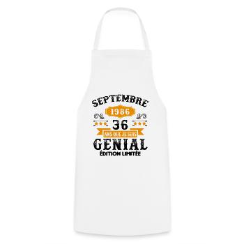 36 Ans Anniversaire Vintage Né(e) Septembre 1986 - Tablier de cuisine - blanc - Devant - AI Model Male 185 dark (185cm)