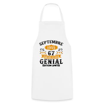 67 Ans Anniversaire Vintage Né(e) Septembre 1955 - Tablier de cuisine - blanc - Devant - AI Model Male 185 dark (185cm)