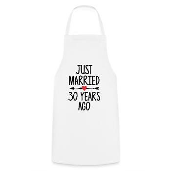 Just Married 30 Years Ago 30th Wedding Anniversary - Cooking Apron - white - Front - AI Model Male 185 dark (185cm)