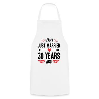 Just Married 30 Years Ago 30th Wedding Anniversary - Cooking Apron - white - Front - AI Model Male 185 dark (185cm)
