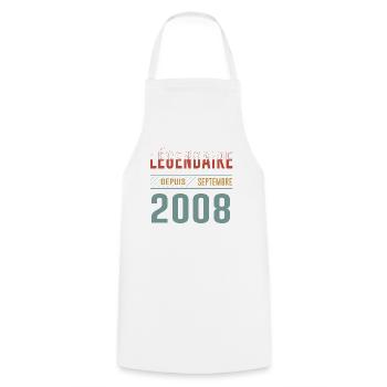 Légendaire Depuis Septembre 2008 Anniversaire - Tablier de cuisine - blanc - Devant - AI Model Male 185 dark (185cm)