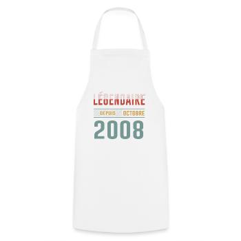 Légendaire Depuis Octobre 2008 Anniversaire - Tablier de cuisine - blanc - Devant - AI Model Male 185 dark (185cm)