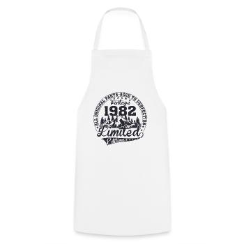Cadeau d’anniversaire original né en 1982 - Tablier de cuisine - blanc - Devant - AI Model Male 185 dark (185cm)