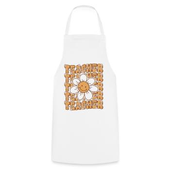 Groovy Retro First Grade Teacher Cute Flower Back - Cooking Apron - white - Front - AI Model Male 185 dark (185cm)