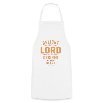 Delight in the Lord - Christian Quote - Cooking Apron - white - Front - AI Model Male 185 dark (185cm)