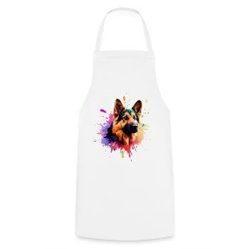 German Shepherd Paint Splash Art - Cooking Apron - white - Front - AI Model Male 185 dark (185cm)