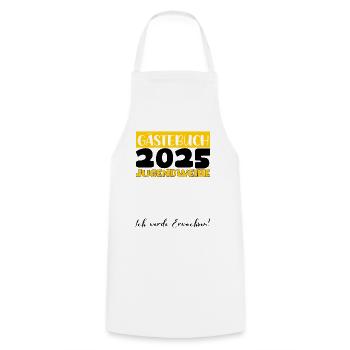 Jugendweihe 2025 Gästebuch Geschenk Mädchen Jungen - Kochschürze - Weiß - Vorne - AI Model Male 185 dark (185cm)