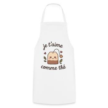 Je t'aime comme thé - cadeau pour amatrice de thé - Tablier de cuisine - blanc - Devant - AI Model Male 185 dark (185cm)