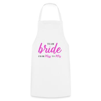 Team bride from miss to mrs JGA Braut Crew - Kochschürze - Weiß - Vorne - AI Model Male 185 dark (185cm)