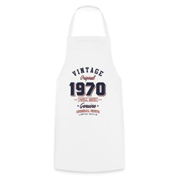 Vintage 1970 né en 1970 cadeau d'anniversaire rétro - Tablier de cuisine - blanc - Devant - AI Model Male 185 dark (185cm)