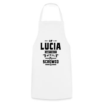 Lucia Personalized Name Birthday Gift - Cooking Apron - white - Front - AI Model Male 185 dark (185cm)