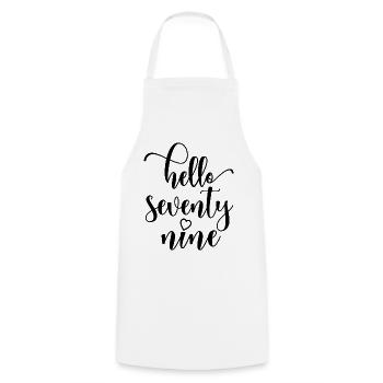 Bonjour Soixante-dix neuf Mignon anniversaire de 79 ans - Tablier de cuisine - blanc - Devant - AI Model Male 185 dark (185cm)