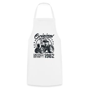 Original 1982 Birthday 1982 Farmer Tractor - Cooking Apron - white - Front - AI Model Male 185 dark (185cm)
