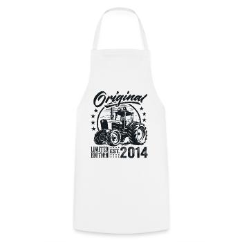 Original 2014 Anniversaire 2014 Fermier Tracteur - Tablier de cuisine - blanc - Devant - AI Model Male 185 dark (185cm)