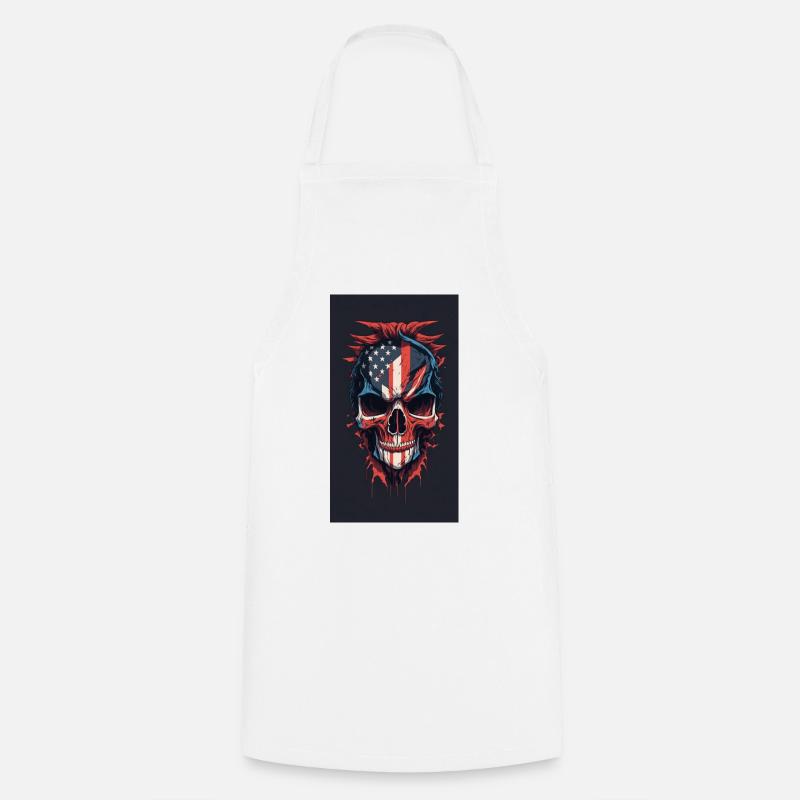 American Flaghand Drawn Face Evil Death Skull - Cooking Apron - white