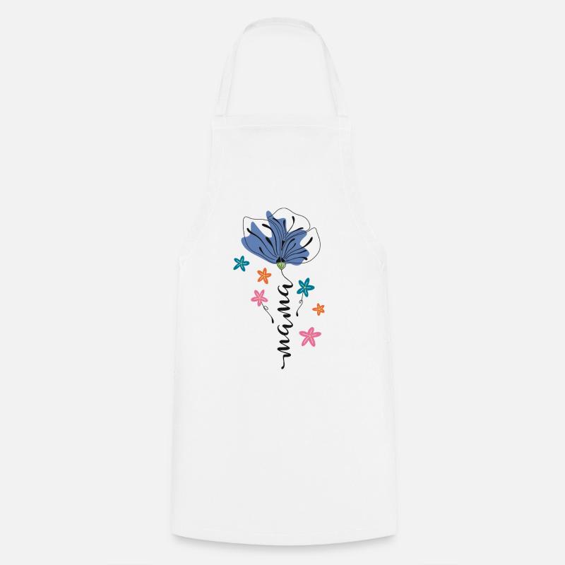 Maman – Conception 🌸💙 de fleurs - Tablier de cuisine - blanc