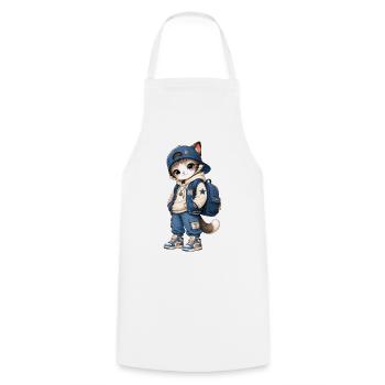 Chaton streetwear capuche bleu - Tablier de cuisine - blanc - Devant - AI Model Male 185 dark (185cm)