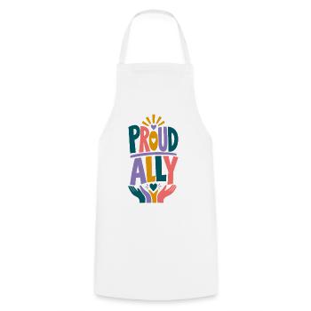 Proud Ally LGBTQ Regenbogen Pride Fan CSD Outfit - Kochschürze - Weiß - Vorne - AI Model Male 185 dark (185cm)