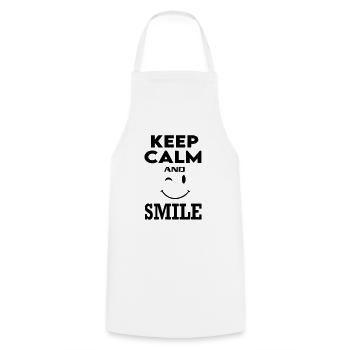 Keep Calm Smile Lachen Lustig - Kochschürze - Weiß - Vorne - AI Model Male 185 dark (185cm)