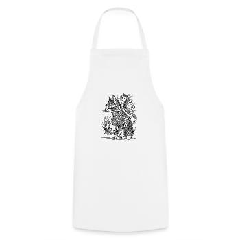 Tattoo Linien Tribal Style Vintage Katze - Kochschürze - Weiß - Vorne - AI Model Male 185 dark (185cm)