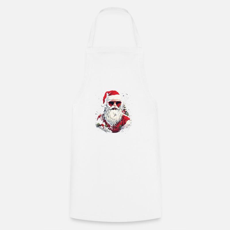 Père noël à lunette - Tablier de cuisine - blanc