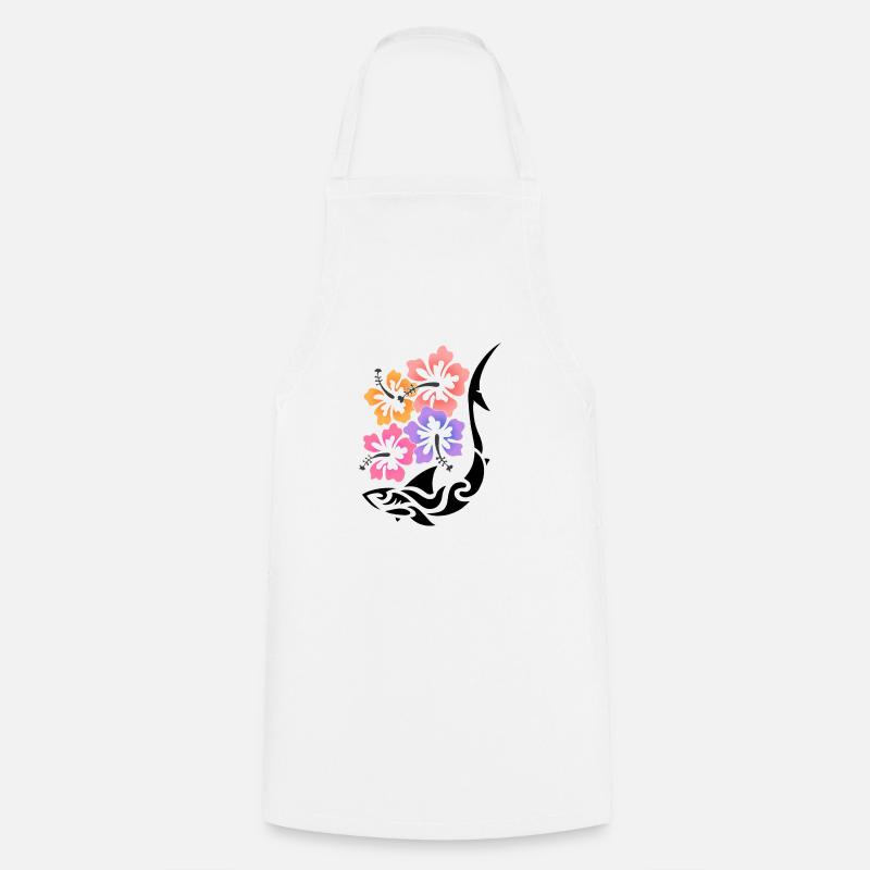 tribal shark hibiscus - Cooking Apron - white