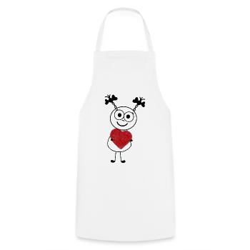 Sweet stick figure with plush heart by SueLYSue - Cooking Apron - white - Front - AI Model Male 185 dark (185cm)
