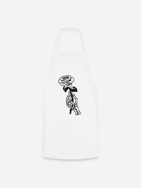 Rose in one hand, illustration, skeleton hand - Cooking Apron - white