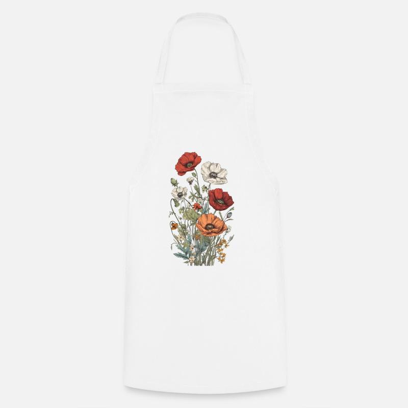 Beautiful Boho Poppy Herbarium Bouquet - Cooking Apron - white