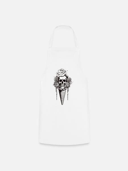 Skull with roses and flourish art - Cooking Apron - white