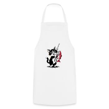 Fishing cat: Fresh fish caught! - Cooking Apron - white - Front - AI Model Male 185 dark (185cm)
