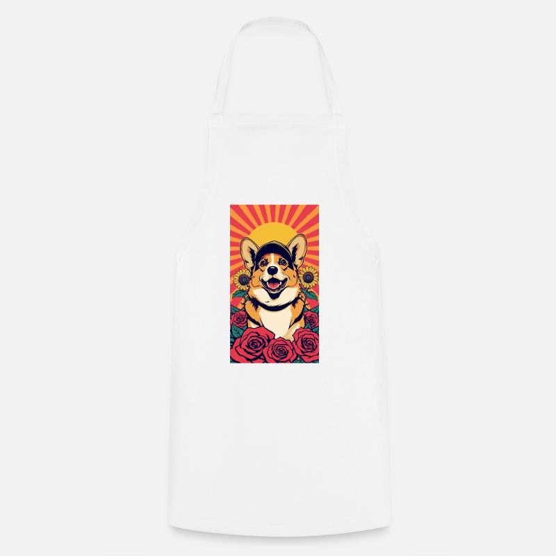 Corgi-Sonnenschein und Rosen - Kochschürze - Weiß