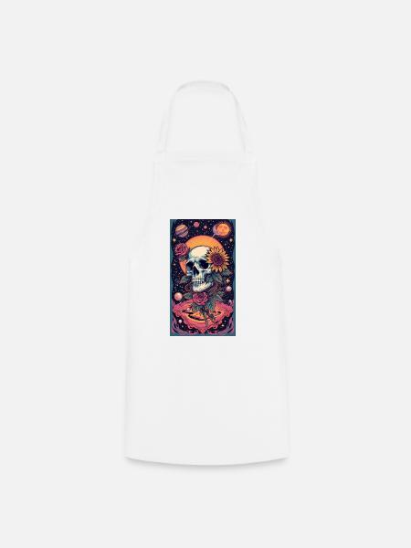 Skull and Space Flower - Cooking Apron - white