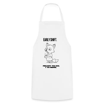 Chemise Fox du Shift Tôt – Prête à partir. Je suis là. - Tablier de cuisine - blanc - Devant - AI Model Male 185 dark (185cm)