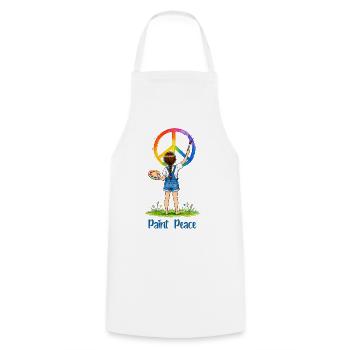 Mädchen malt Peace Zeichen – Paint Peace Aquarell - Kochschürze - Weiß - Vorne - AI Model Male 185 dark (185cm)