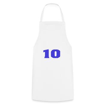 10. 10 YEARS. 10th ANNIVERSARY. 10 YEAR ANNIVERSARY. - Cooking Apron - white - Front - AI Model Male 185 dark (185cm)