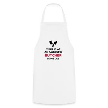 boucher / boucherie / charcutier / viande - Tablier de cuisine - blanc - Devant - AI Model Male 185 dark (185cm)